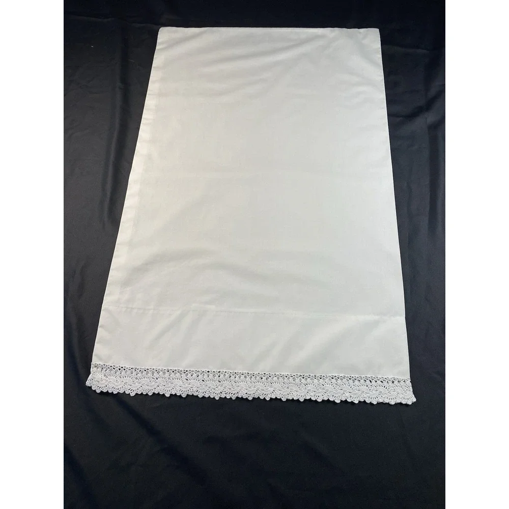 Celanese Fortrel VTG Crisp White Standard Pillowcase Crochet Lace Scalloped Trim